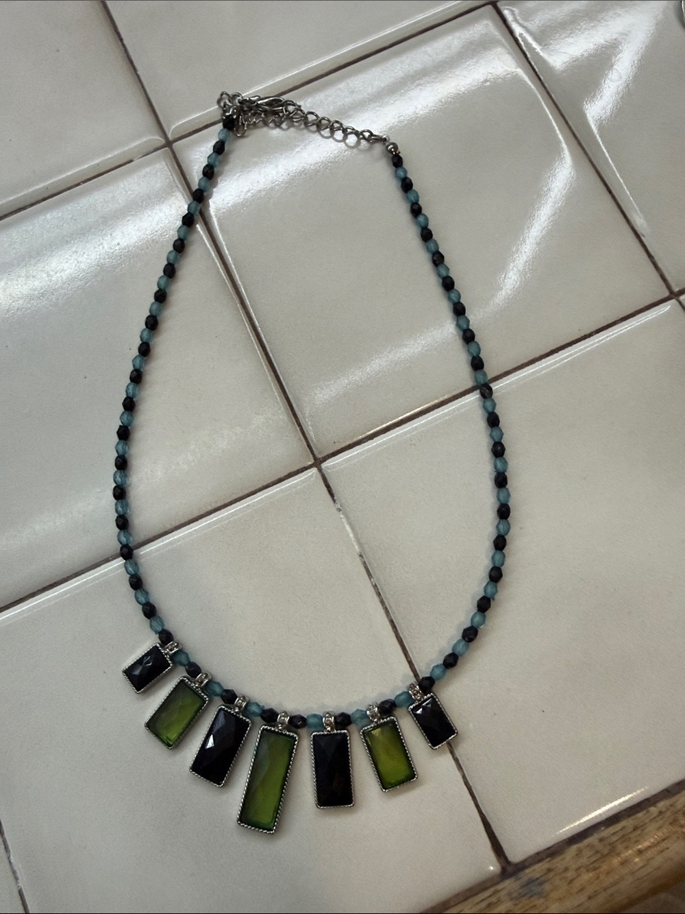 Green and Black Pendant Beaded Necklace